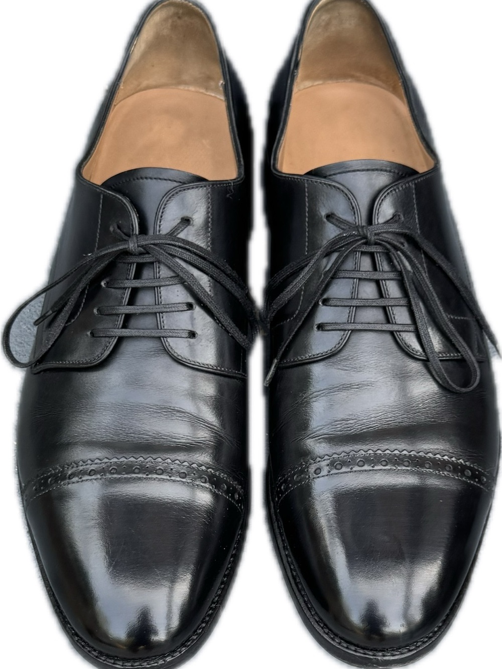 Salvatore Ferragamo Tramezza Cap Toe Derby Black Leather Mens 9.5 EEE Wide Italy